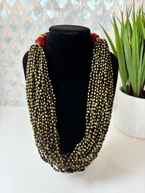 Classic Black & Gold Beaded Multi-Strand Necklace